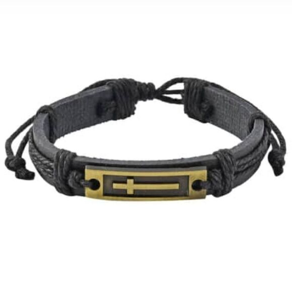 Black Genuine Leather and Dualtone Adjustable Bracelets - Picture 3 of 16